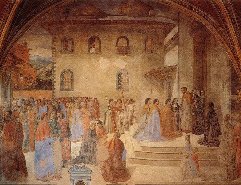 "Affesco del Miracolo del calice" di Cosimo Rosselli sito nella Cappella del miracolo della Chiesa di Sant'Ambrogio a Firenze.