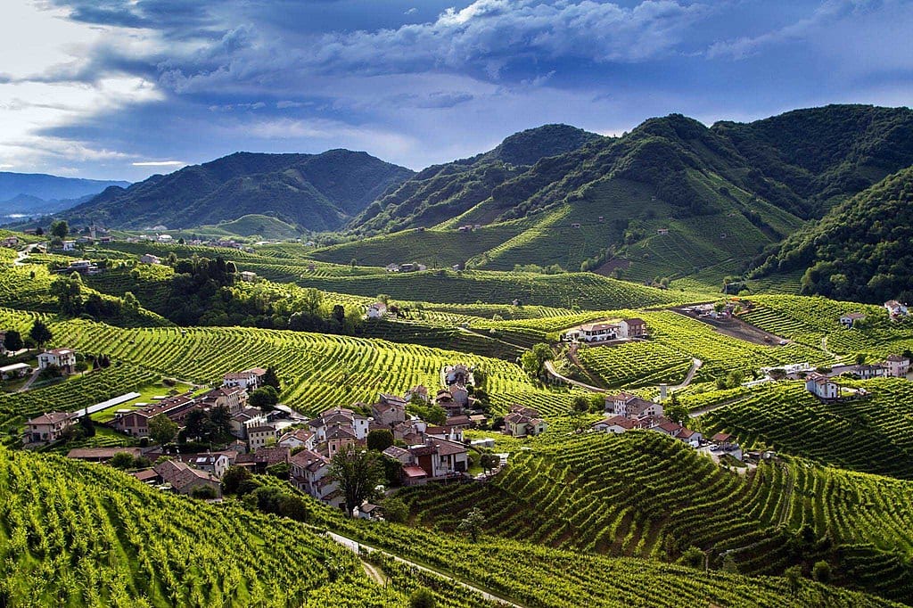 Colline del Prosecco - Photo: Alberto Davide Lorenzi [<a href="https://creativecommons.org/licenses/by-sa/4.0">CC BY-SA 4.0</a>], <a href="https://commons.wikimedia.org/wiki/File:Colline-del-prosecco-.jpg">via Wikimedia Commons</a>