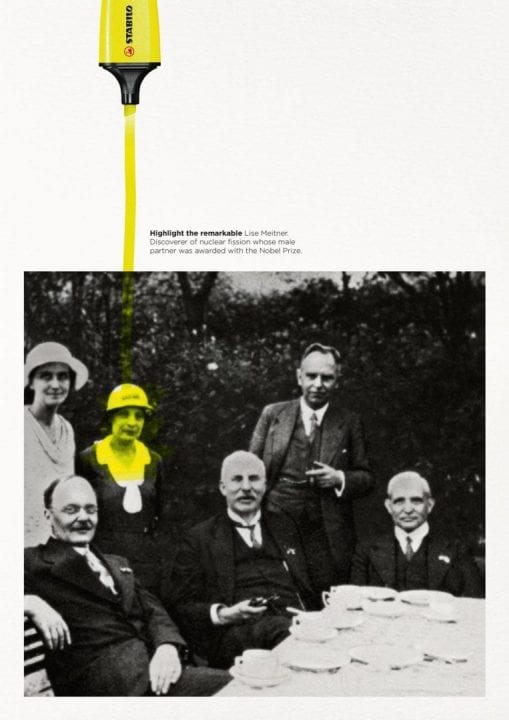 La pubblicità di Stabilo Boss "Highlight the Remarkable" con Lise Meitner