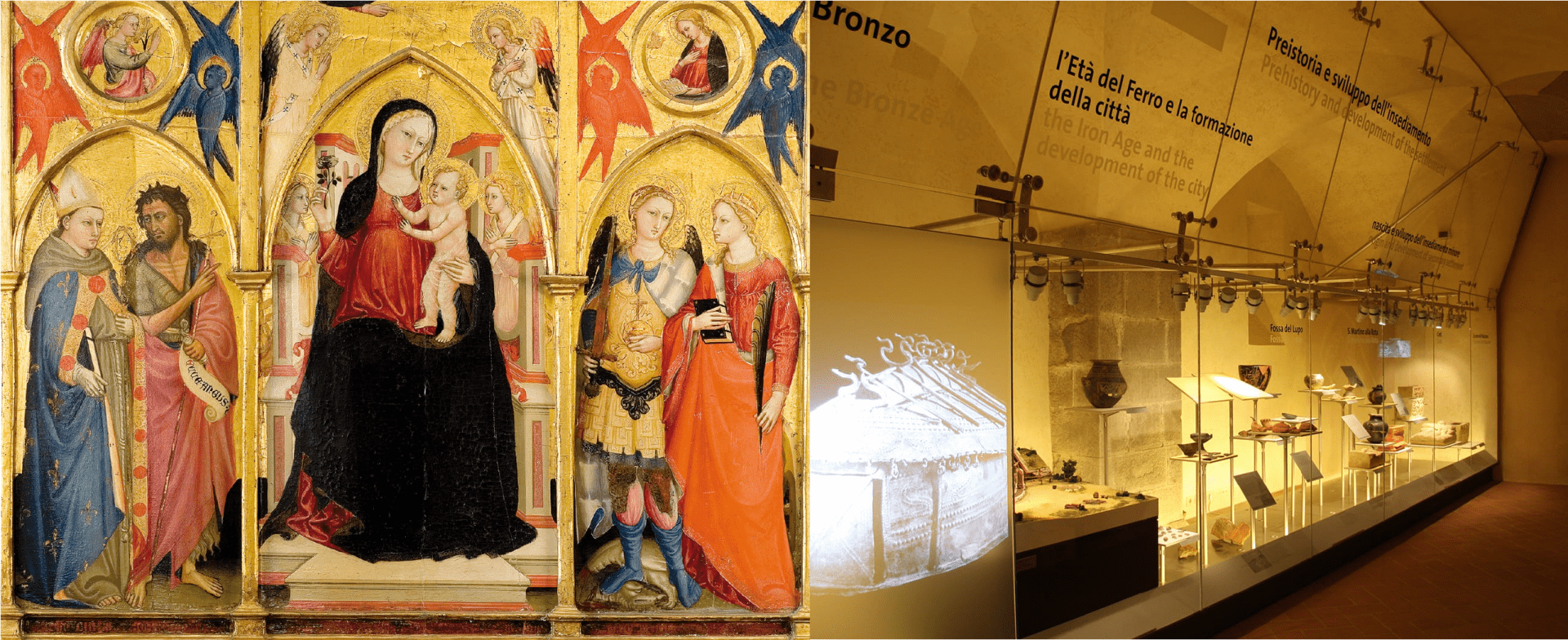MAEC Cortona, il Trittico con Madonna con Bambino e Santi di Bicci di Lorenzo ed un momento del percorso di visita del Museo