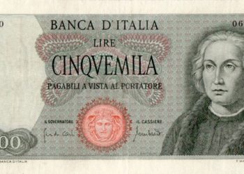 La banconota da 5.000 Lire del 1970 con l'effige di Colombo