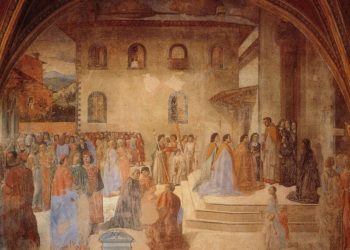"Affesco del Miracolo del calice" di Cosimo Rosselli sito nella Cappella del miracolo della Chiesa di Sant'Ambrogio a Firenze.