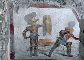 Pompei: ritrovato un affresco raffigurante Gladiatori nei nuovi scavi nella Regio V